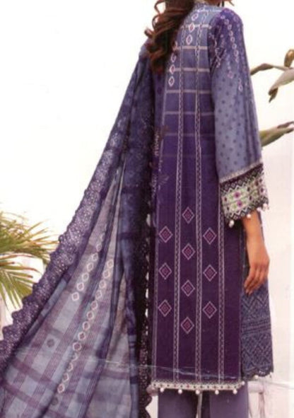 Mahee's-Embroidered khaadar-Blue-3PC - Branded Cut Pieces