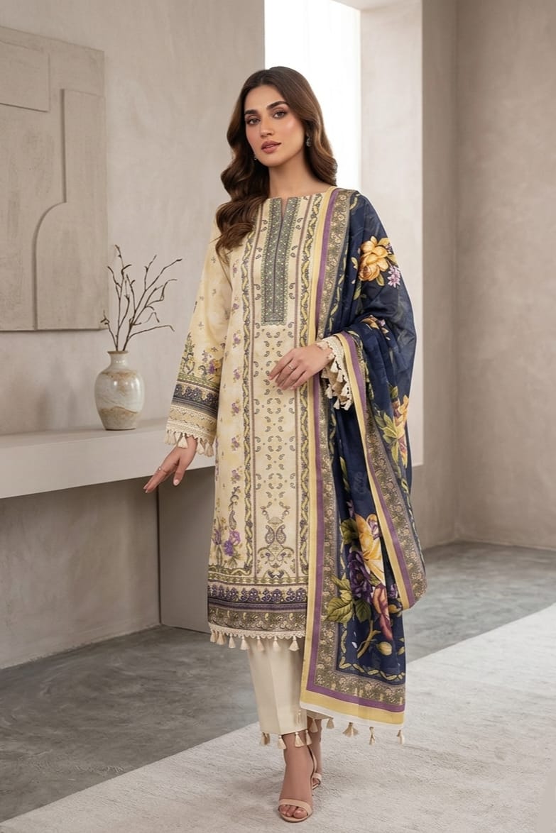 Jacquard Unstitched Printed Lawn 3pc