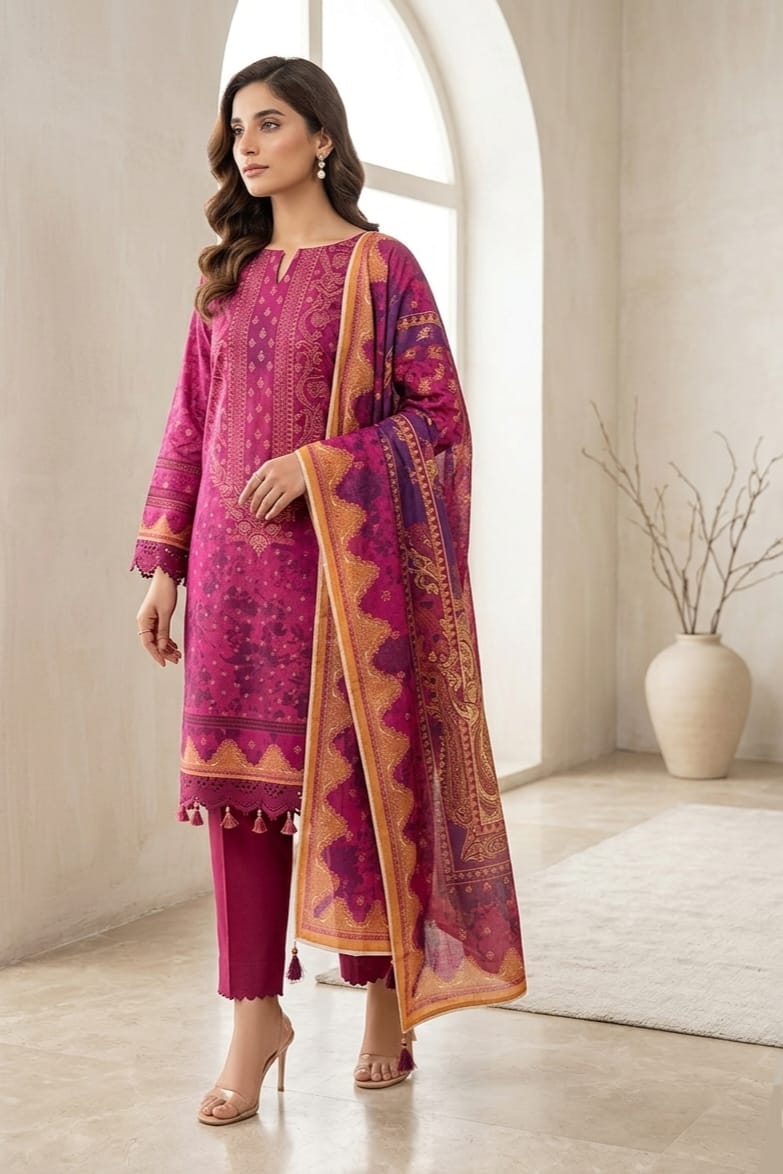 Jacquard Unstitched Printed Lawn 3pc