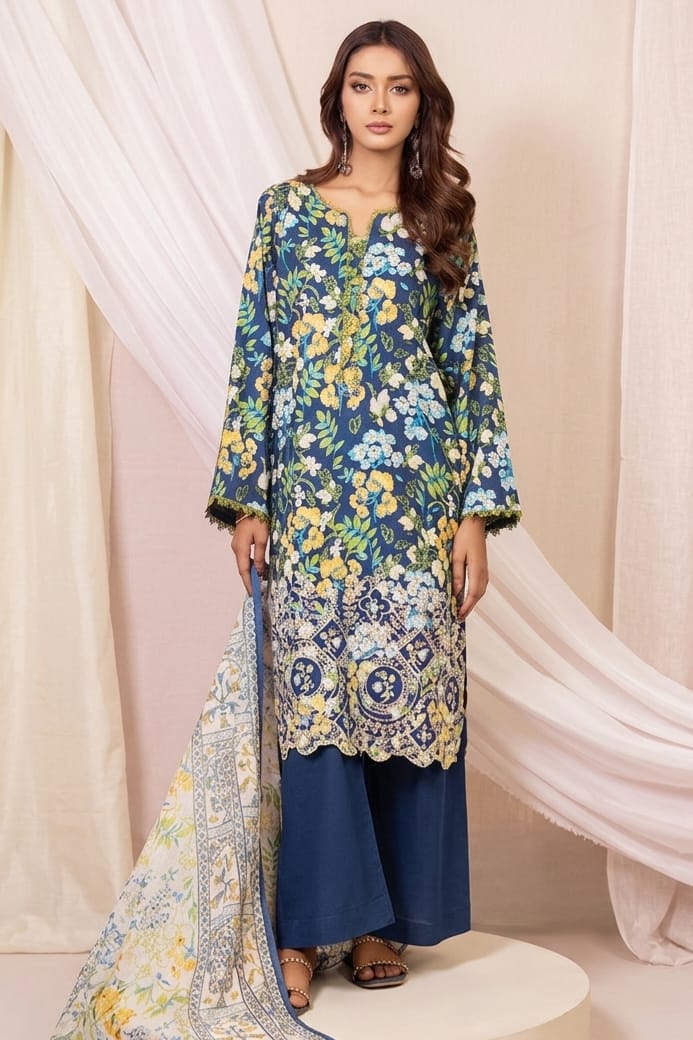Jaffrani V-19 Unstitched Embroidered Lawn 3pc