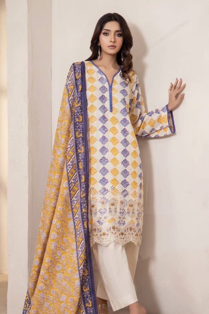 Jaffrani V-19 Unstitched Embroidered Lawn 3pc