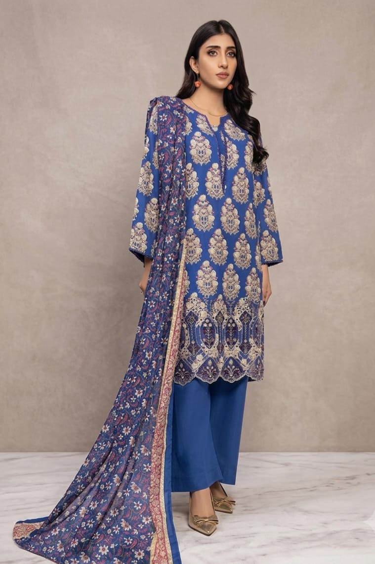 Jaffrani V-20 Unstitched Embroidered Lawn 3pc