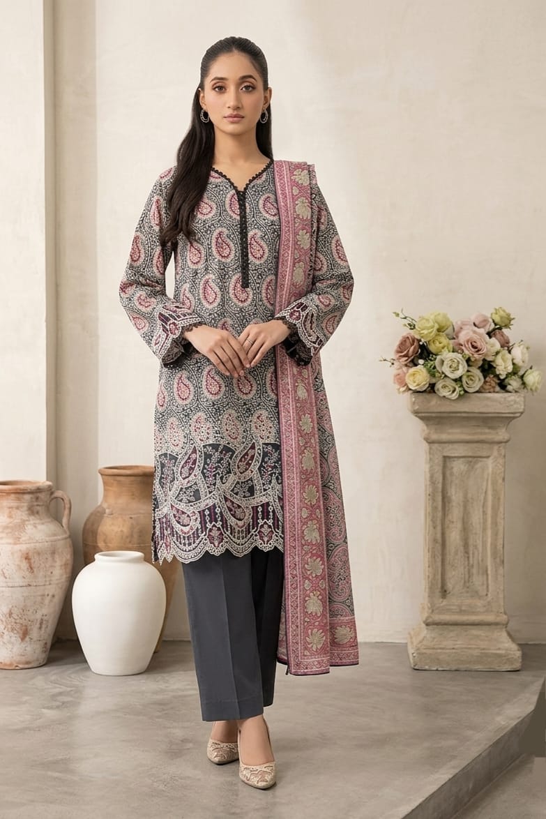 Jaffrani Aina V-21 Unstitched Embroidered Lawn 3pc