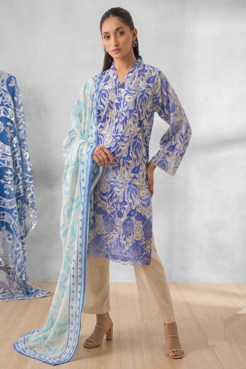 Jaffrani Aina V-21 Unstitched Embroidered Lawn 3pc