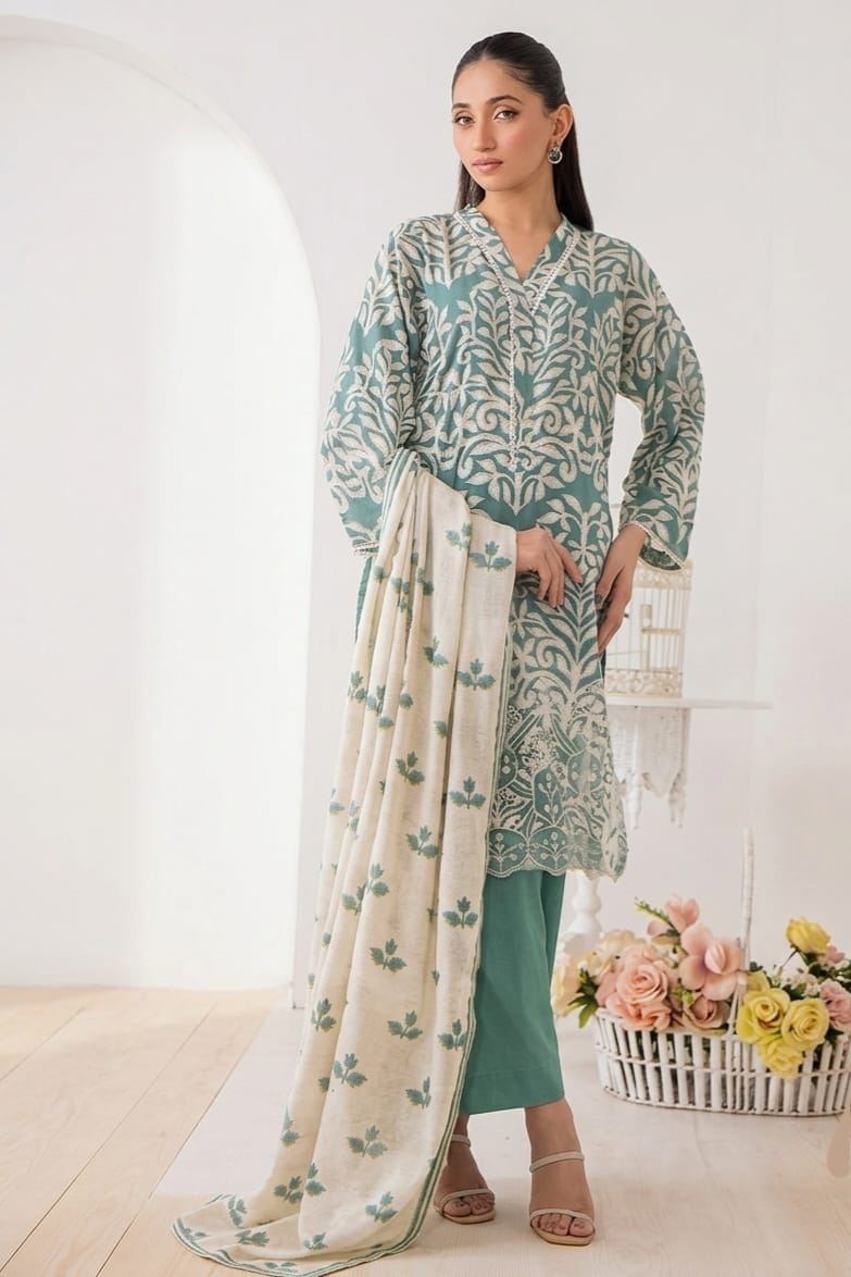 Jaffrani Aina V-21 Unstitched Embroidered Lawn 3pc
