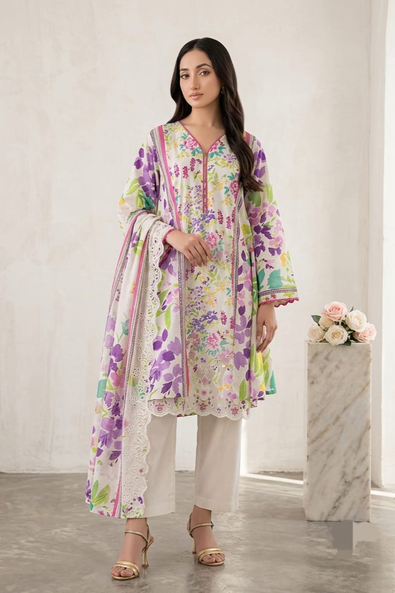 Jaffrani Aina V-21 Unstitched Embroidered Lawn 3pc