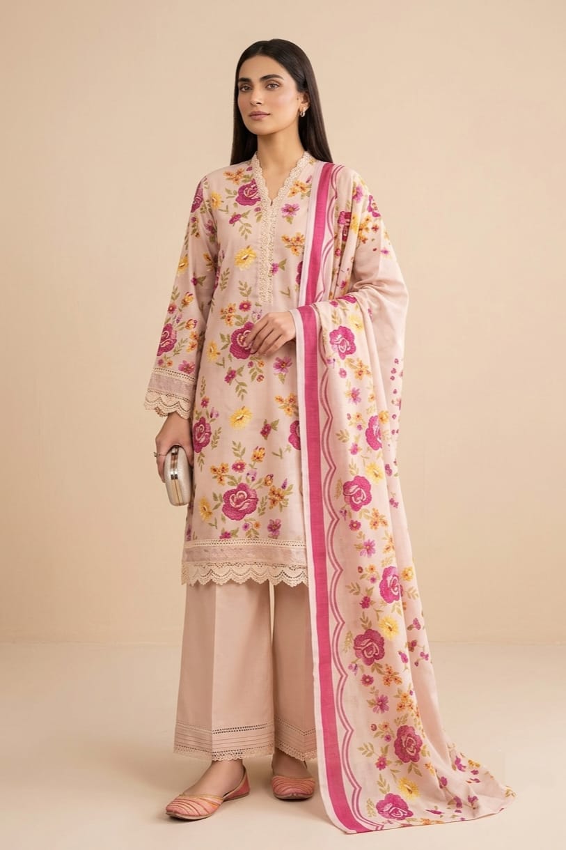 Jaffrani Unstitched Printed Lawn 3pc