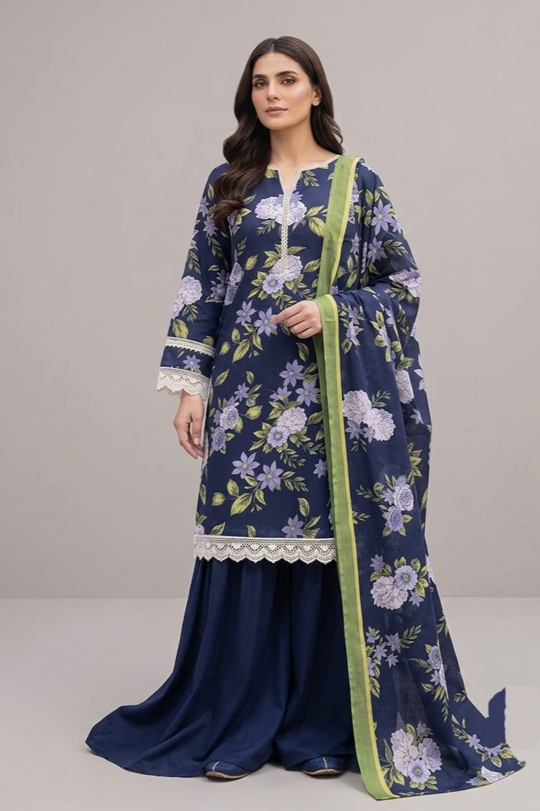 Jaffrani Unstitched Printed Lawn 3pc