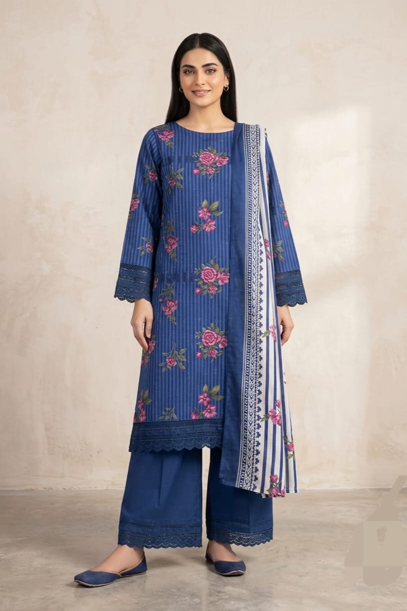 Jaffrani Unstitched Printed Lawn 3pc