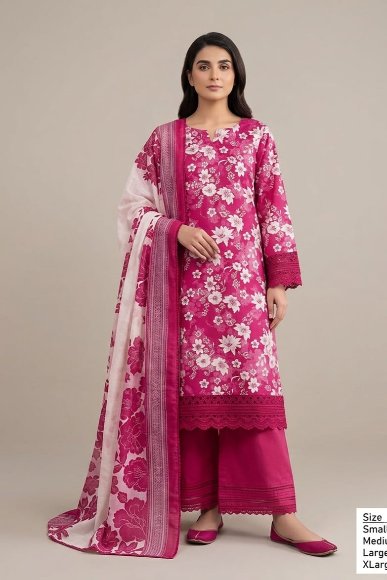 Jaffrani Unstitched Printed Lawn 3pc