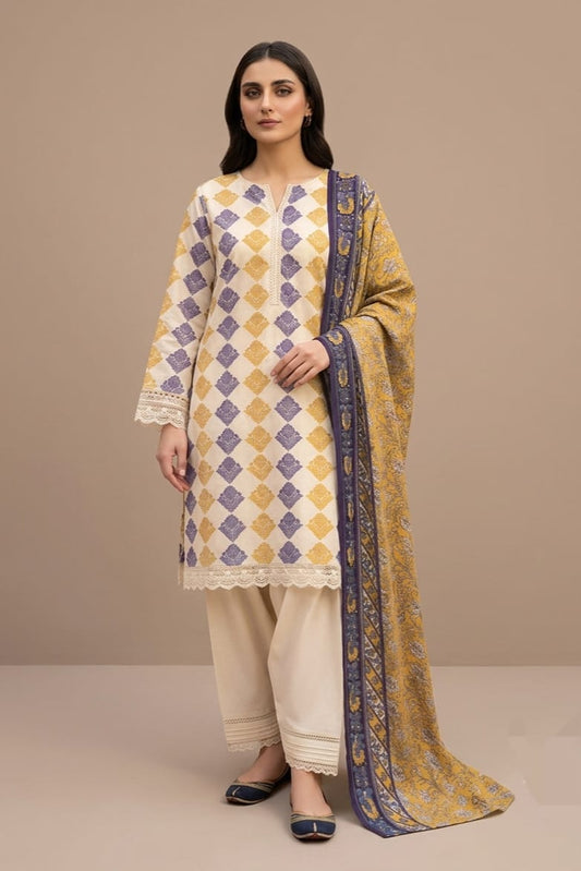 Jaffrani Unstitched Printed Lawn 3pc