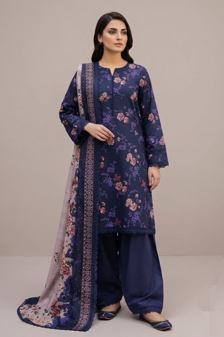 Jaffrani Unstitched Printed Lawn 3pc