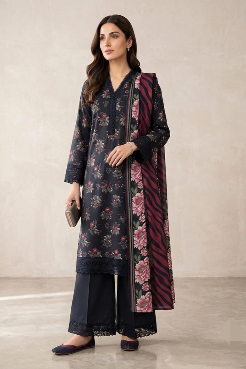 Jaffrani Unstitched Printed Lawn 3pc