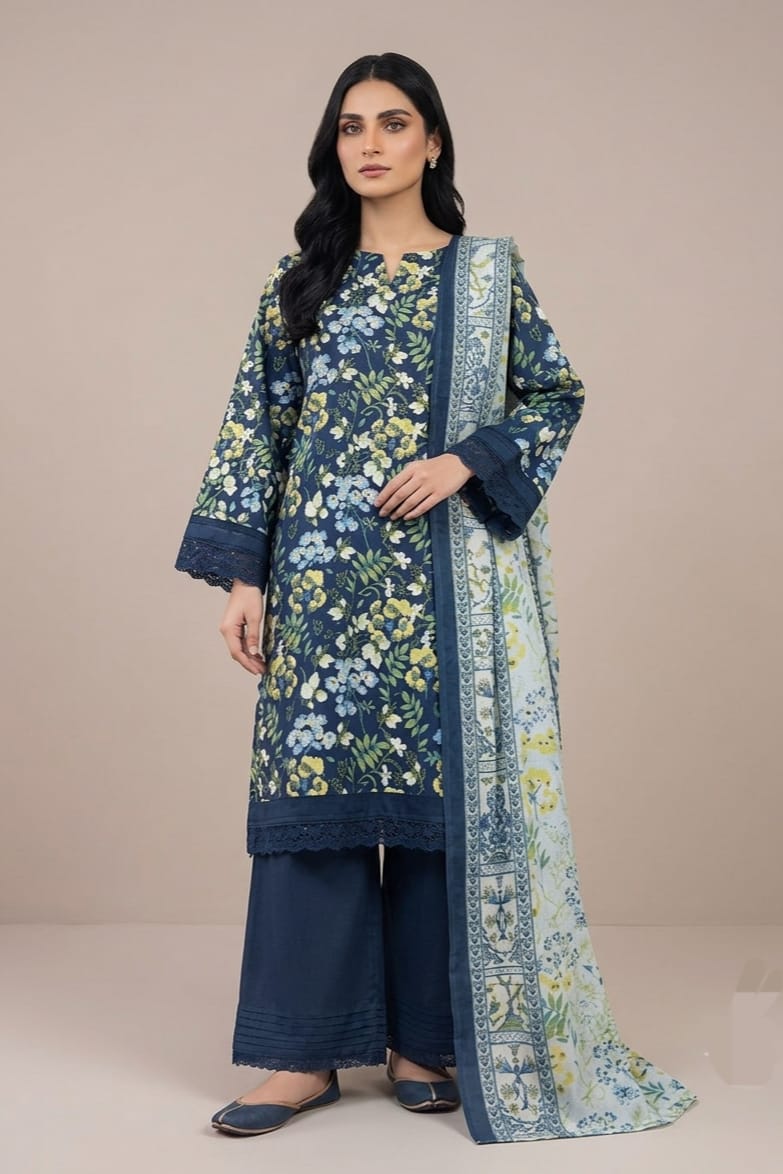 Jaffrani Unstitched Printed Lawn 3pc
