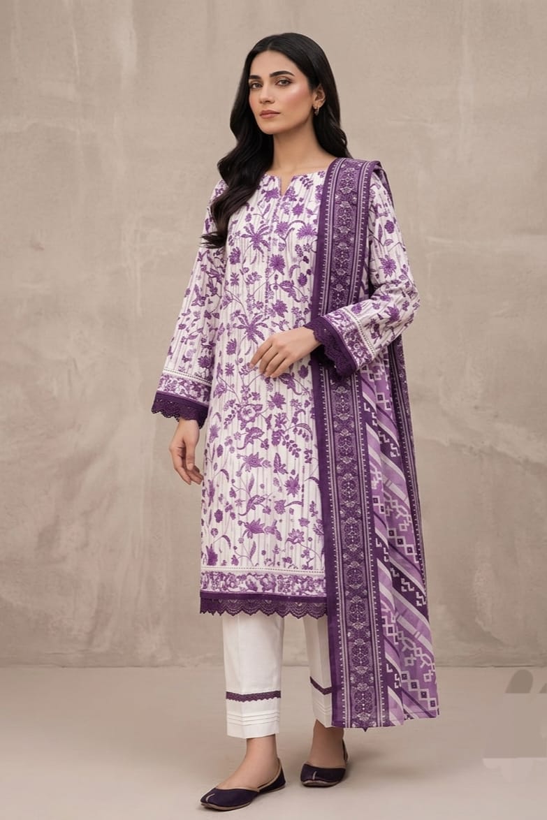 Jaffrani Unstitched Printed Lawn 3pc