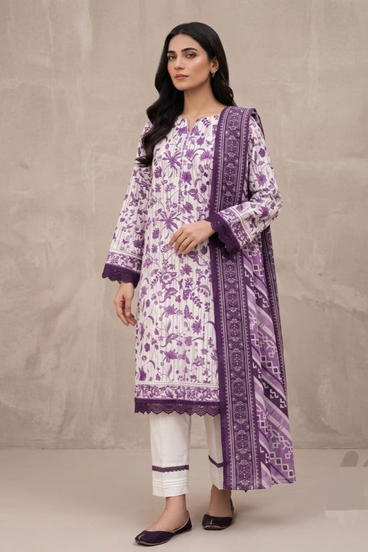 Jaffrani Unstitched Printed Lawn 3pc