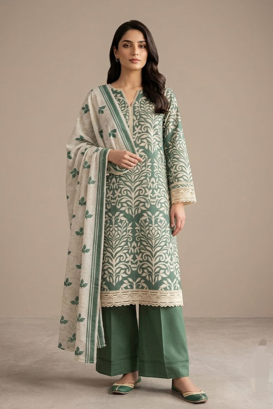 Jaffrani Unstitched Printed Lawn 3pc