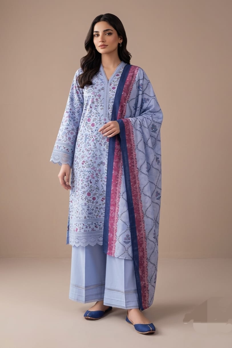 Jaffrani Unstitched Printed Lawn 3pc