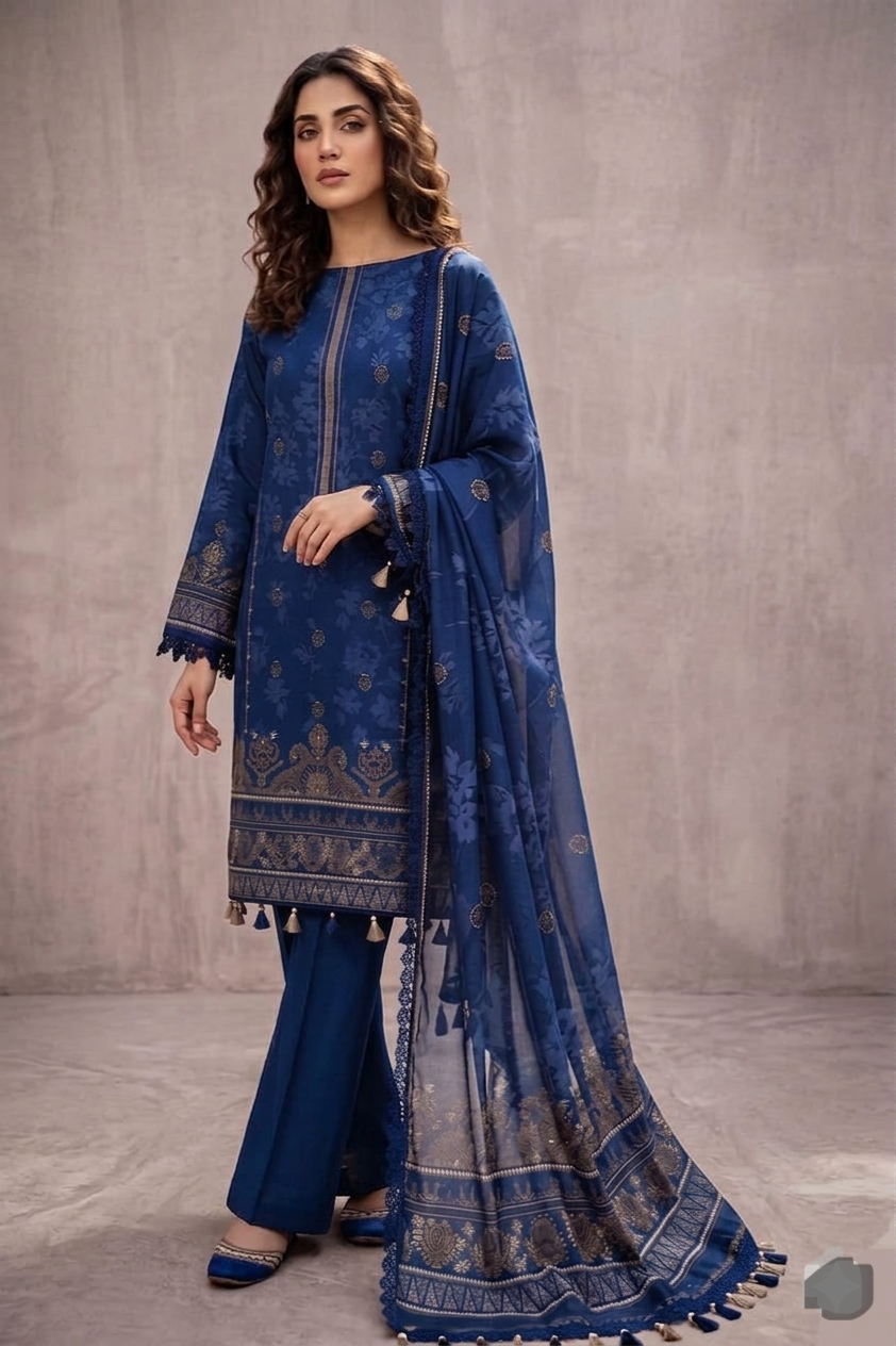 Jacquard Unstitched Printed Lawn 3pc