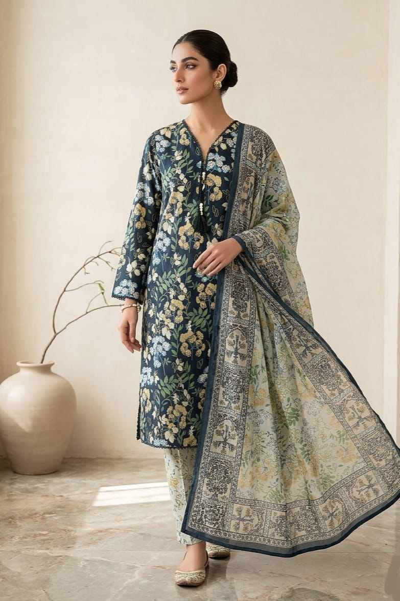 Jaffrani Stitched Printed Lawn 3Pc