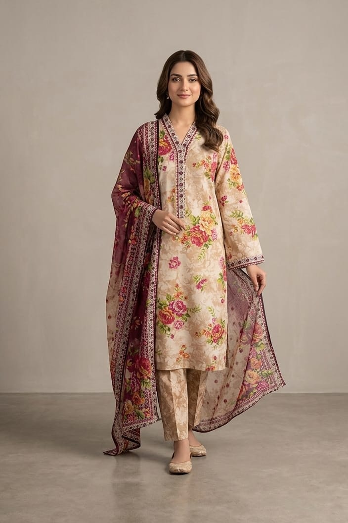 Jaffrani Stitched Printed Lawn 3Pc