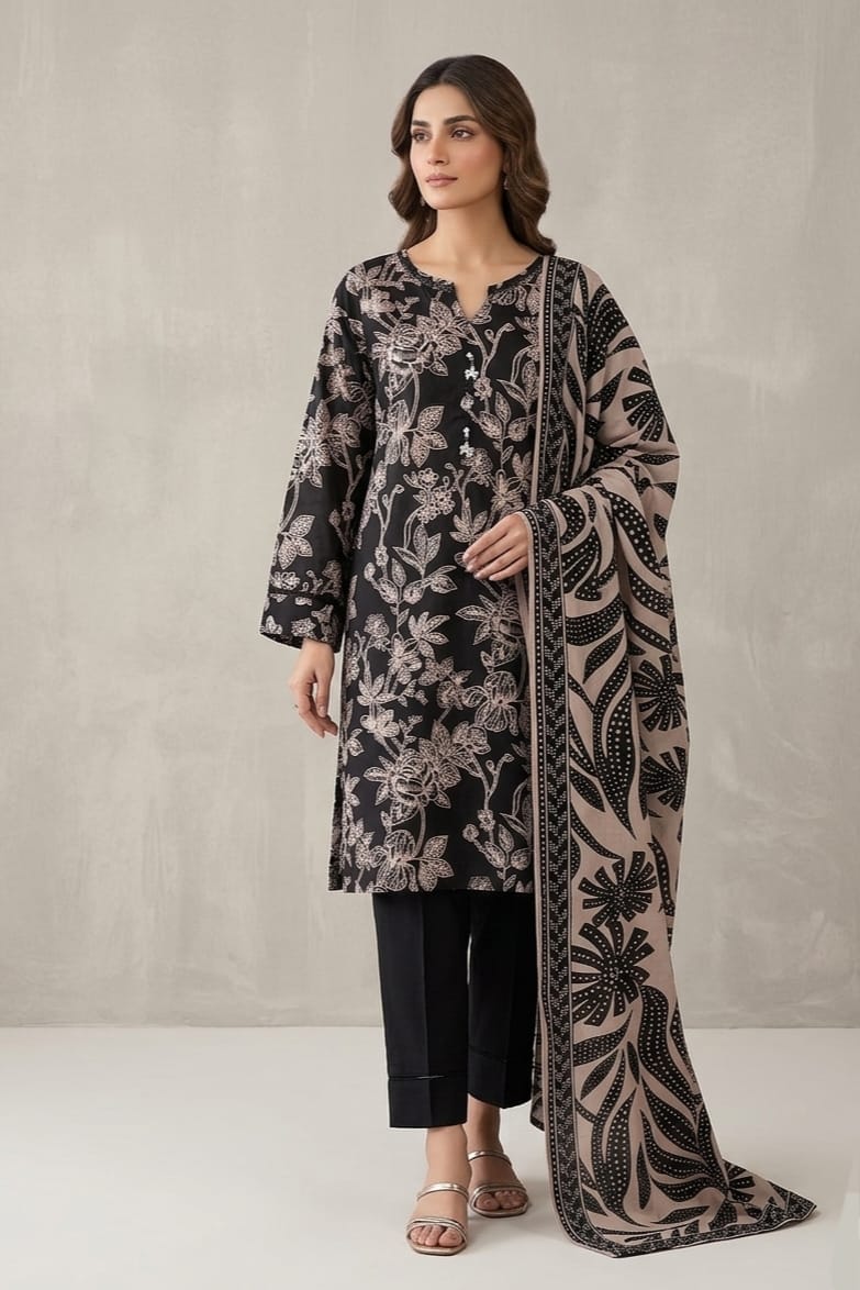 Jaffrani Stitched Printed Lawn 3Pc