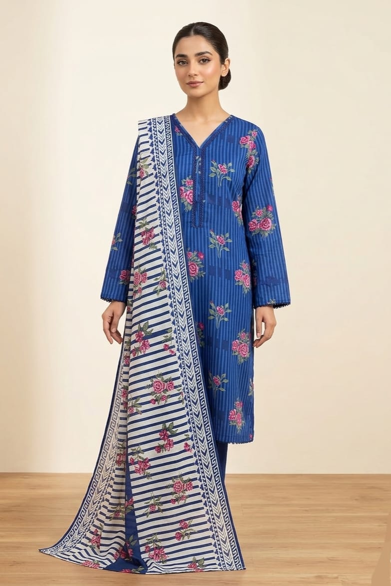 Jaffrani Stitched Printed Lawn 3Pc