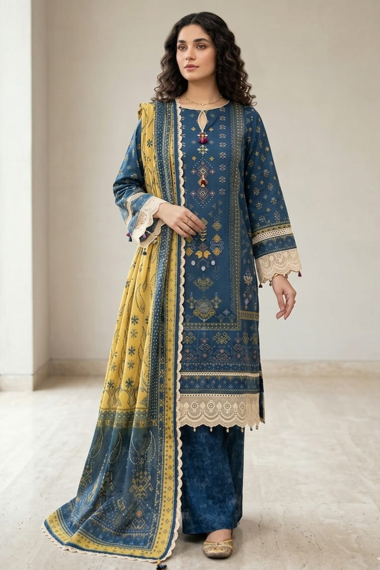 Jacquard Unstitched Printed Lawn 3pc