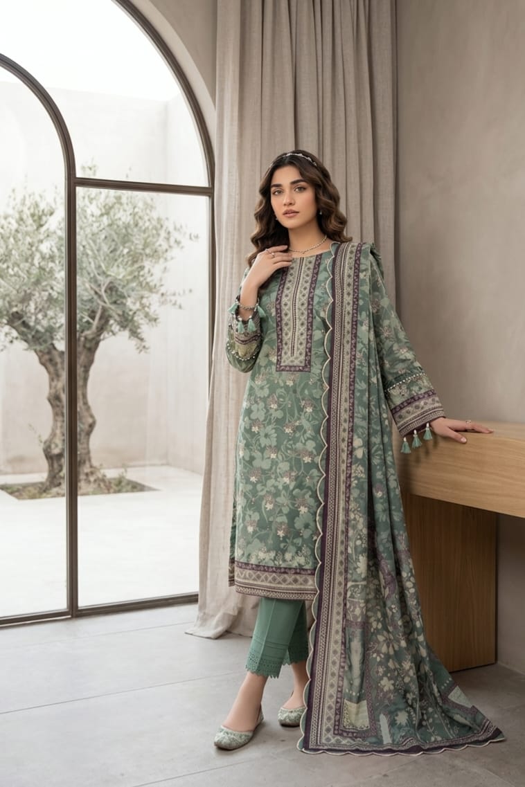Jacquard Unstitched Printed Lawn 3pc