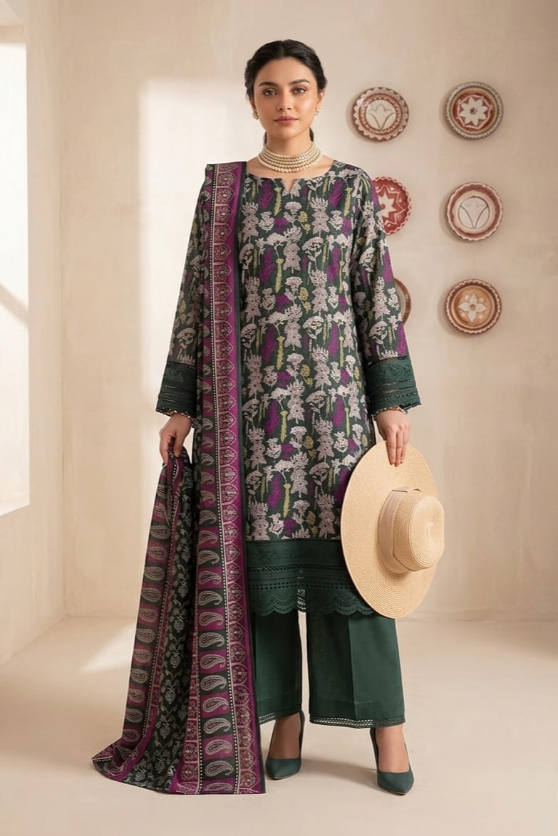 Nishat Unstitched Printed Lawn 3pc