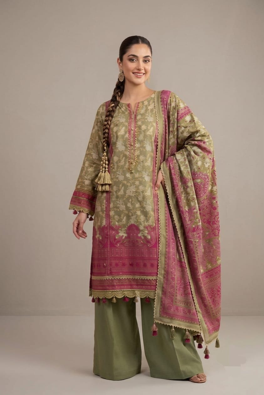 Jacquard Unstitched Printed Lawn 3pc