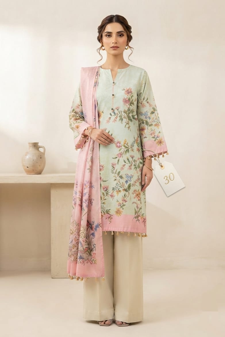 J. Unstitched Printed Lawn 3pc