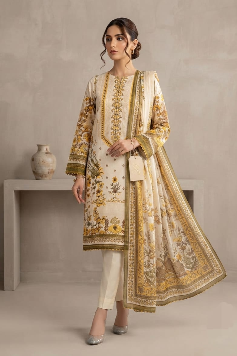 J. Unstitched Printed Lawn 3pc