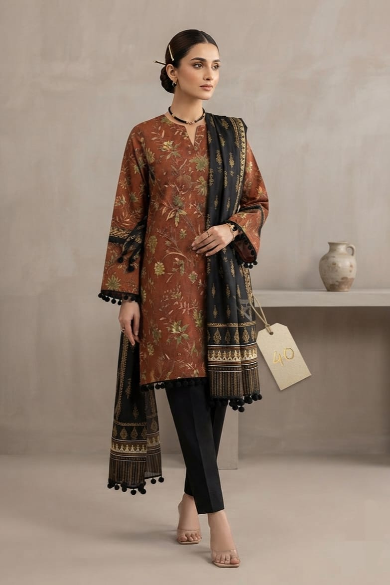 J. Unstitched Printed Lawn 3pc
