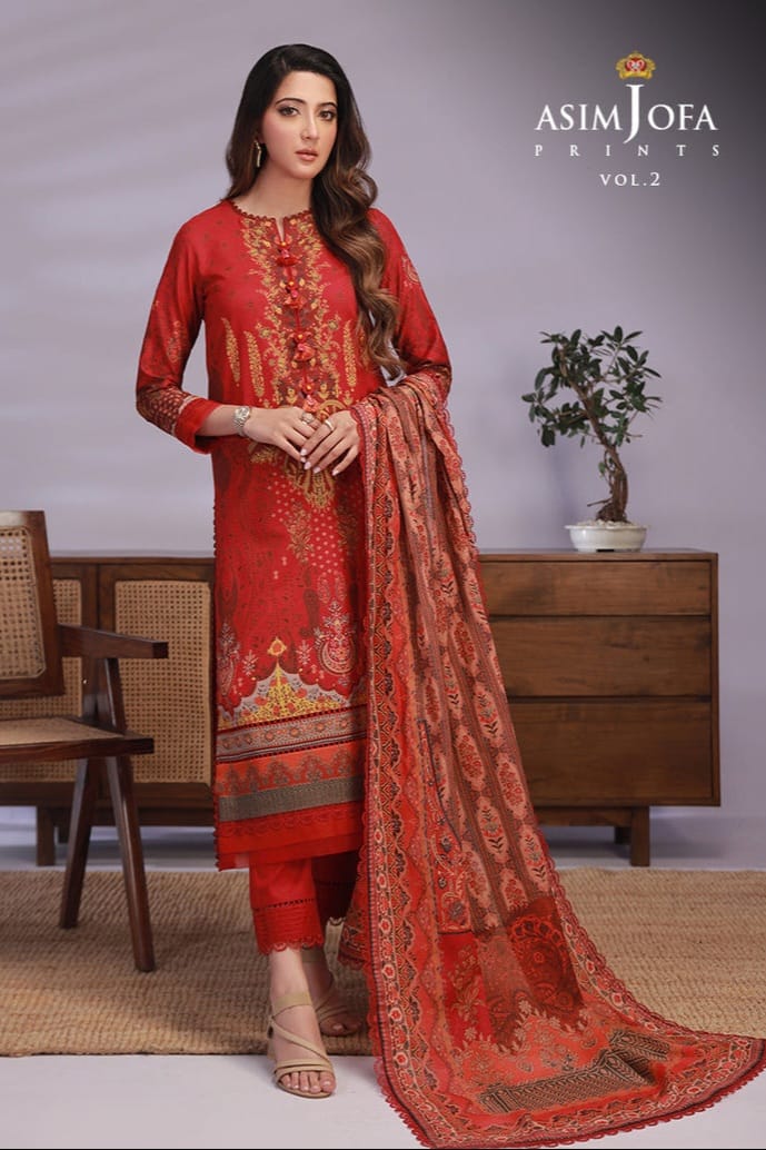 Asim Jofa Unstitched Printed Lawn 3pc