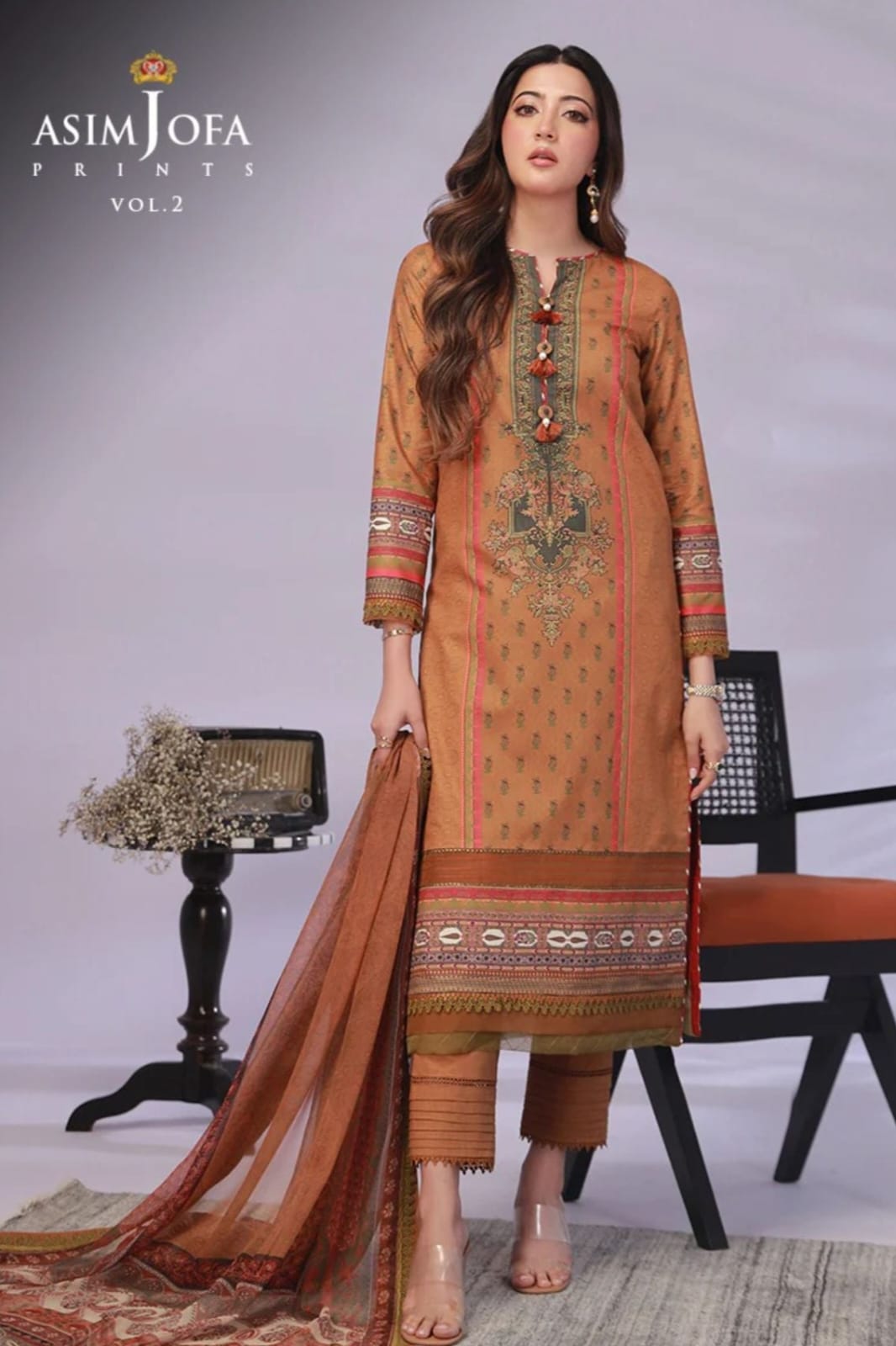 Asim Jofa Unstitched Printed Lawn 3pc