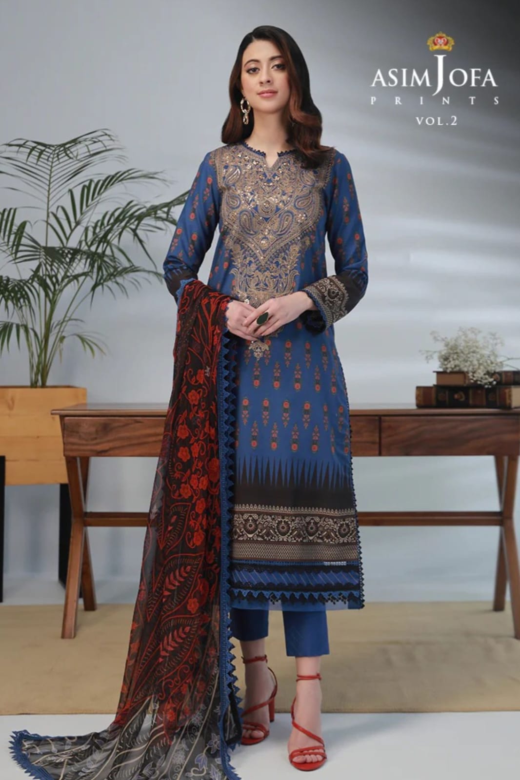 Asim Jofa Unstitched Printed Lawn 3pc