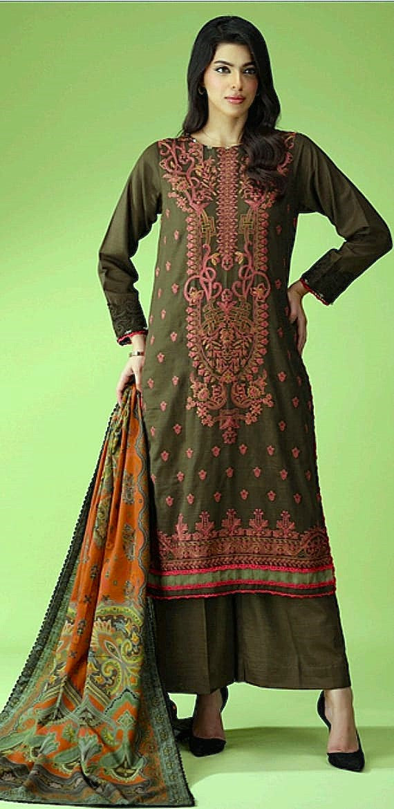 Jacquard Embroidered Khaddar 3pc