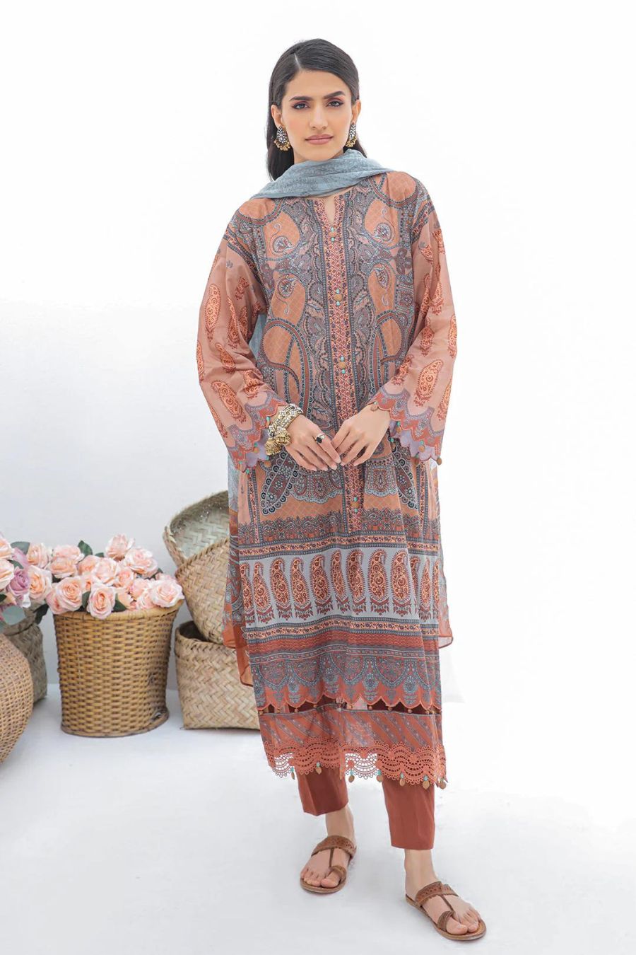 Digital Printed Lawn-Brown-3PC - Branded Cut Pieces