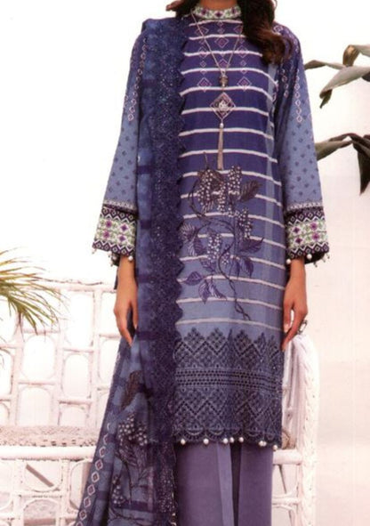 Mahee's-Embroidered khaadar-Blue-3PC - Branded Cut Pieces