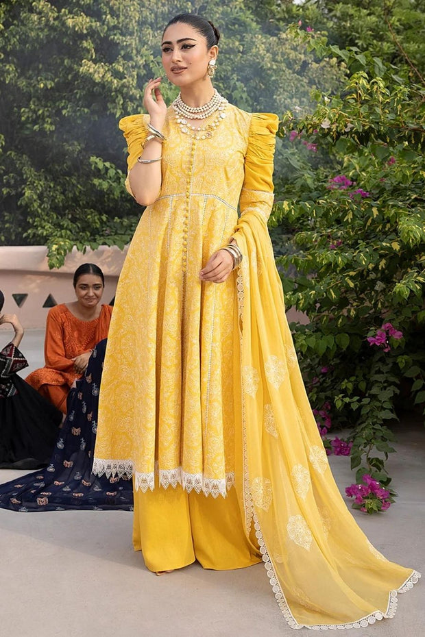 Mahnur-Embroidered Karandi-Yellow-3PC