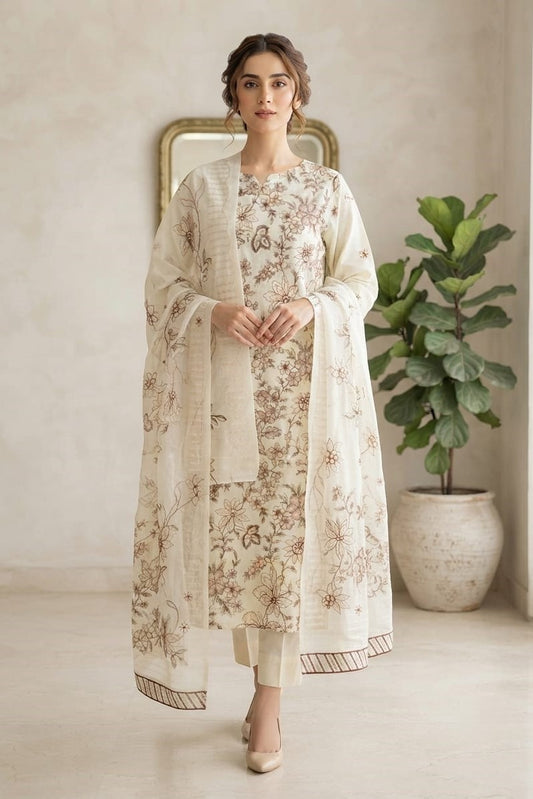 Stylo Stitched Embroidered Lawn Cotton 3pc