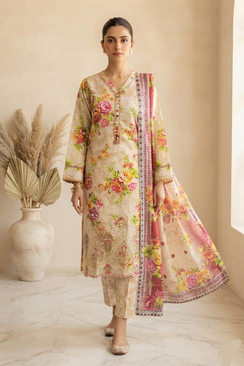 Zahra Noor Stitched Embroidered Lawn 3pc