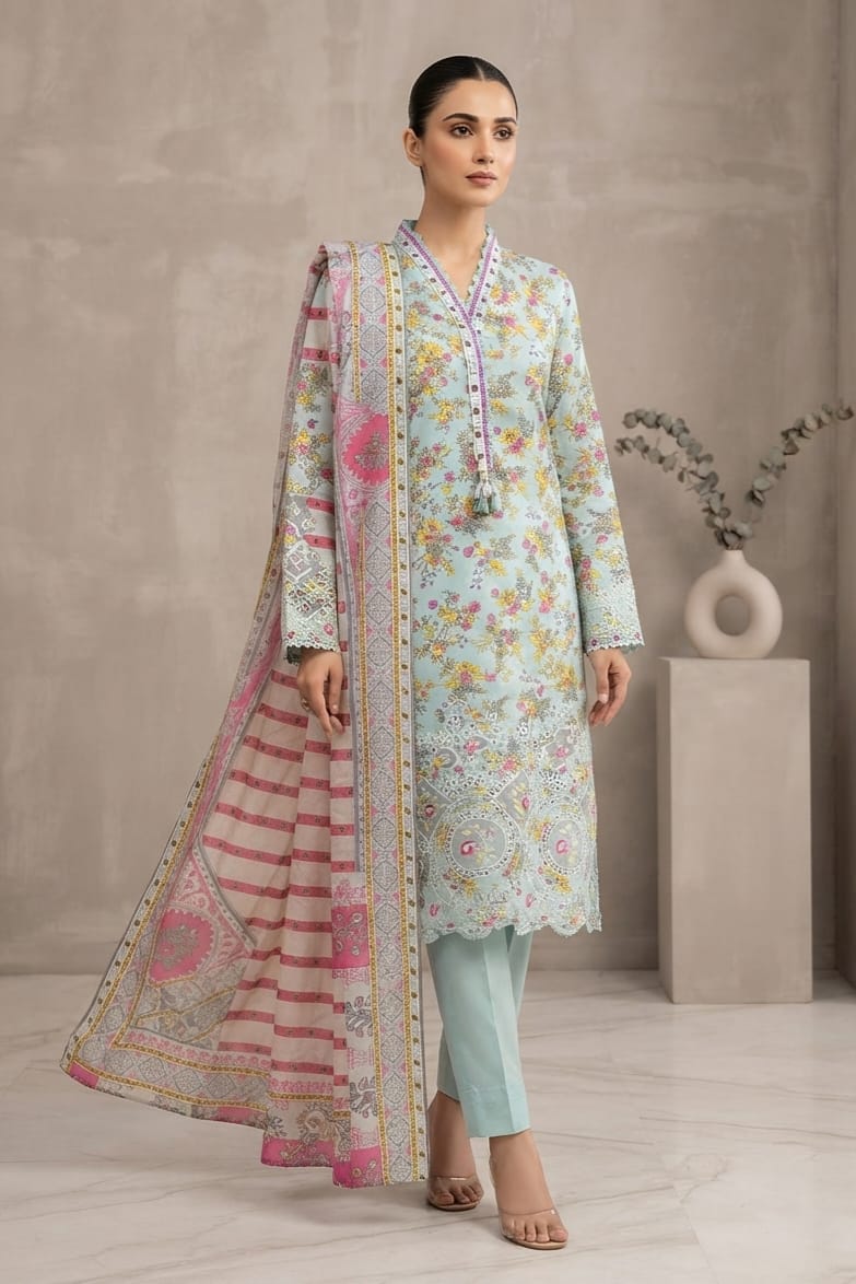 Zahra Noor Stitched Embroidered Lawn 3pc