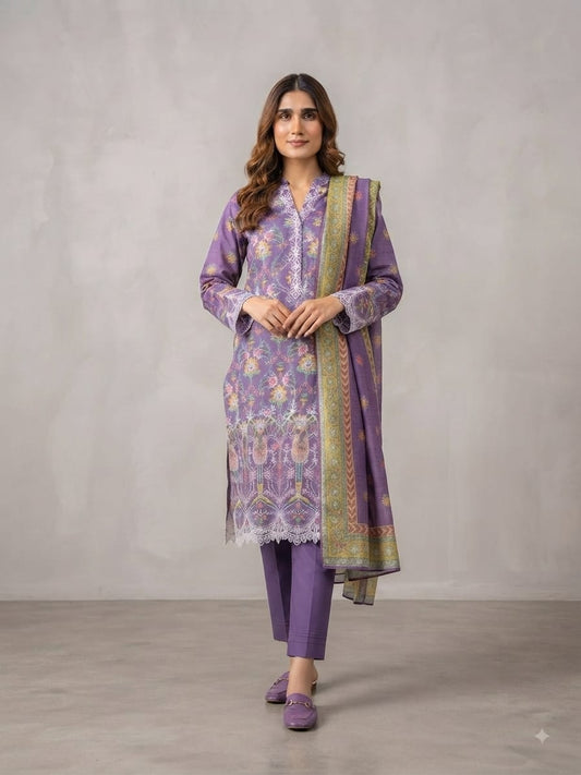 Zahra Noor Stitched Embroidered Lawn 3pc