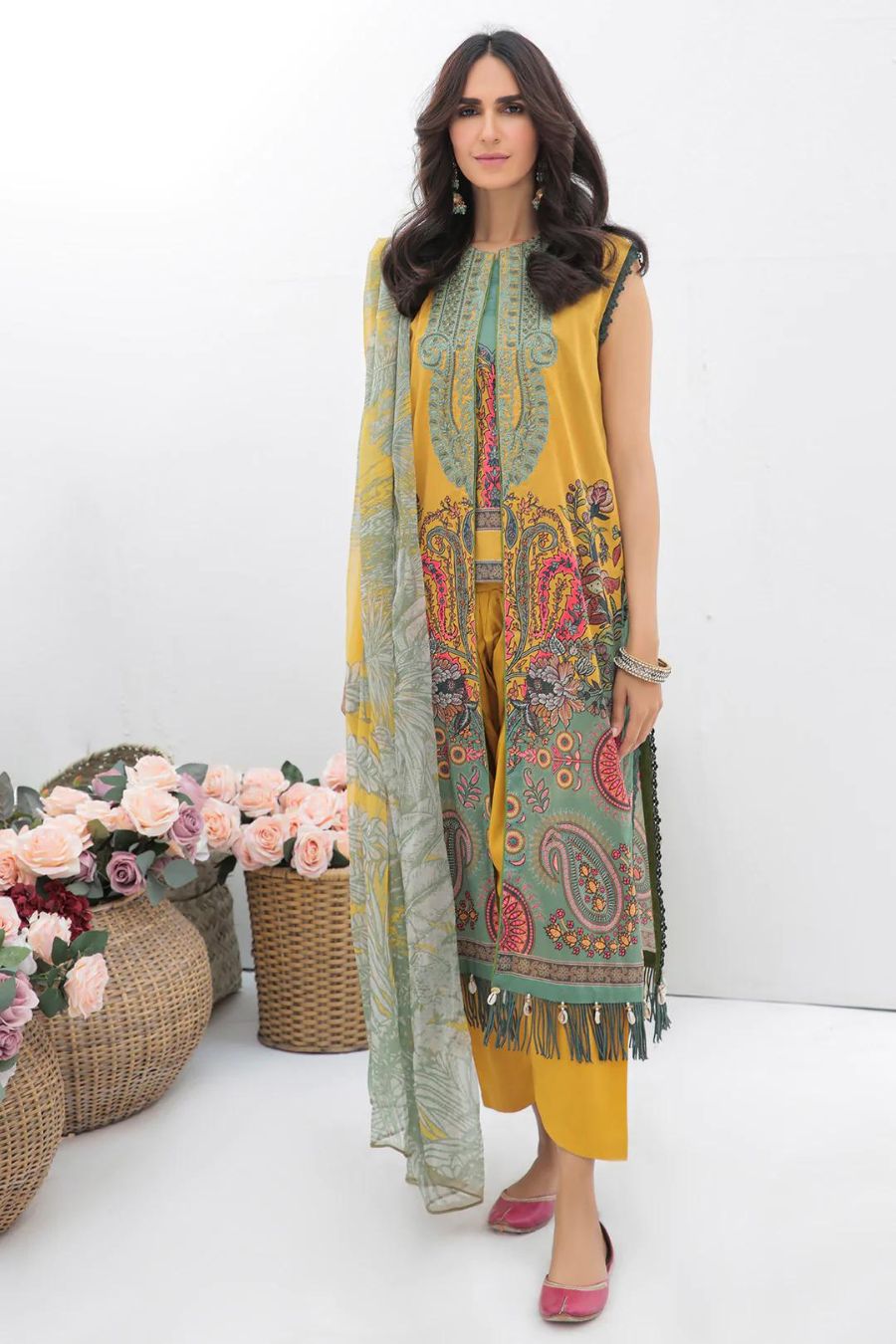 Embroidered Lawn-Yellow-2PC - Branded Cut Pieces