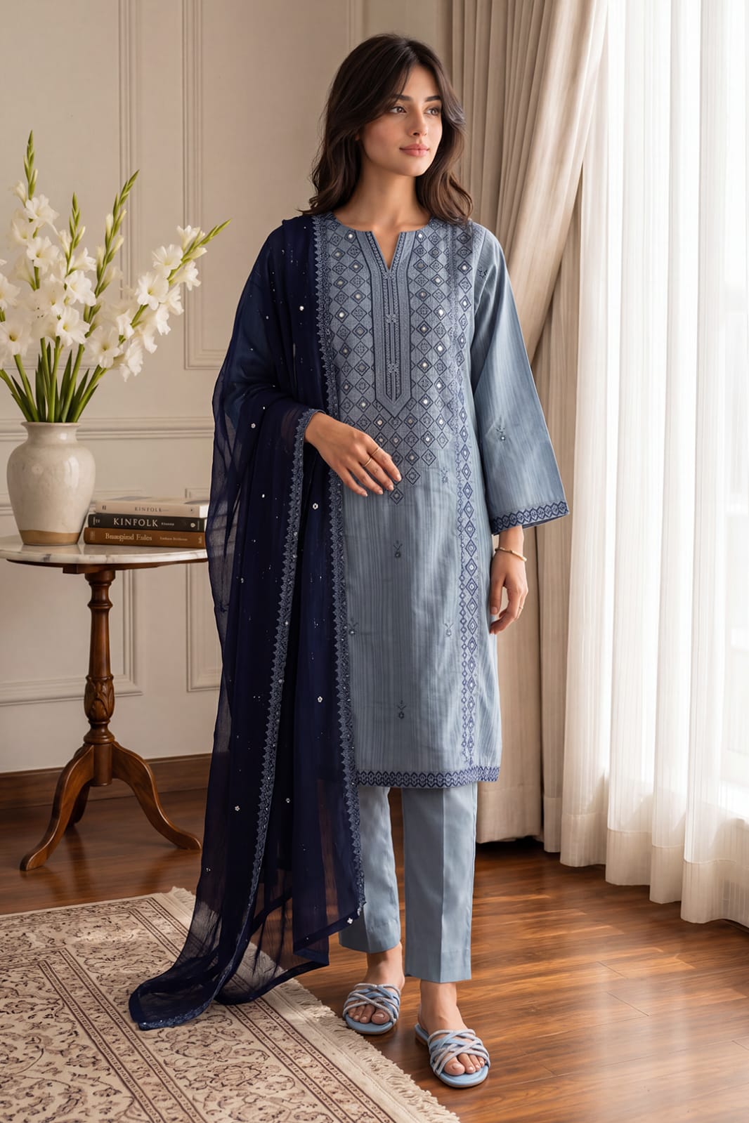 Zellbury Stitched Embroidered Lawn 3pc
