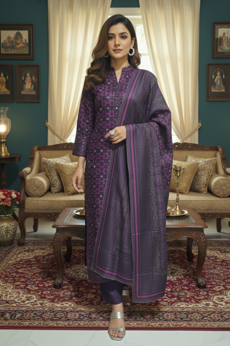 Al Karam Unstitched Printed Khaddar 3pc
