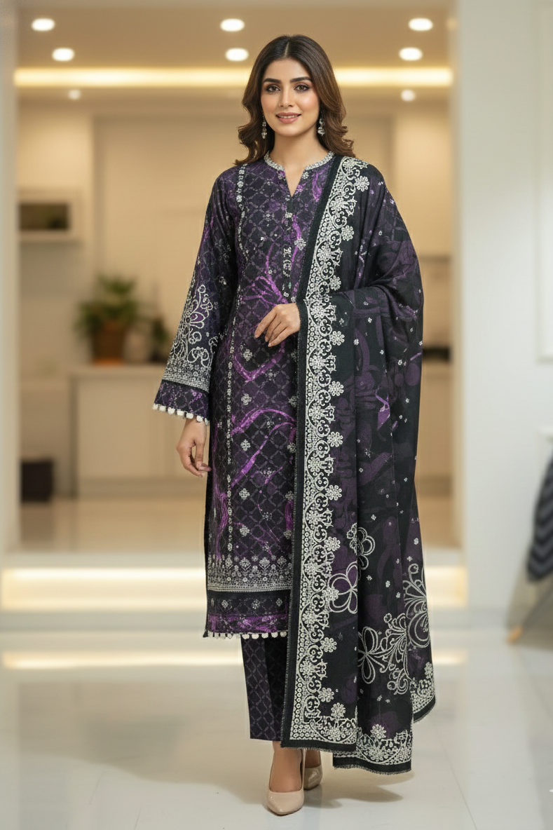 Al Karam Unstitched Printed Khaddar 3pc