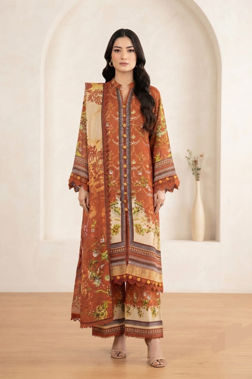Johra Vaneeza Unstitched Paech Leather 3pc
